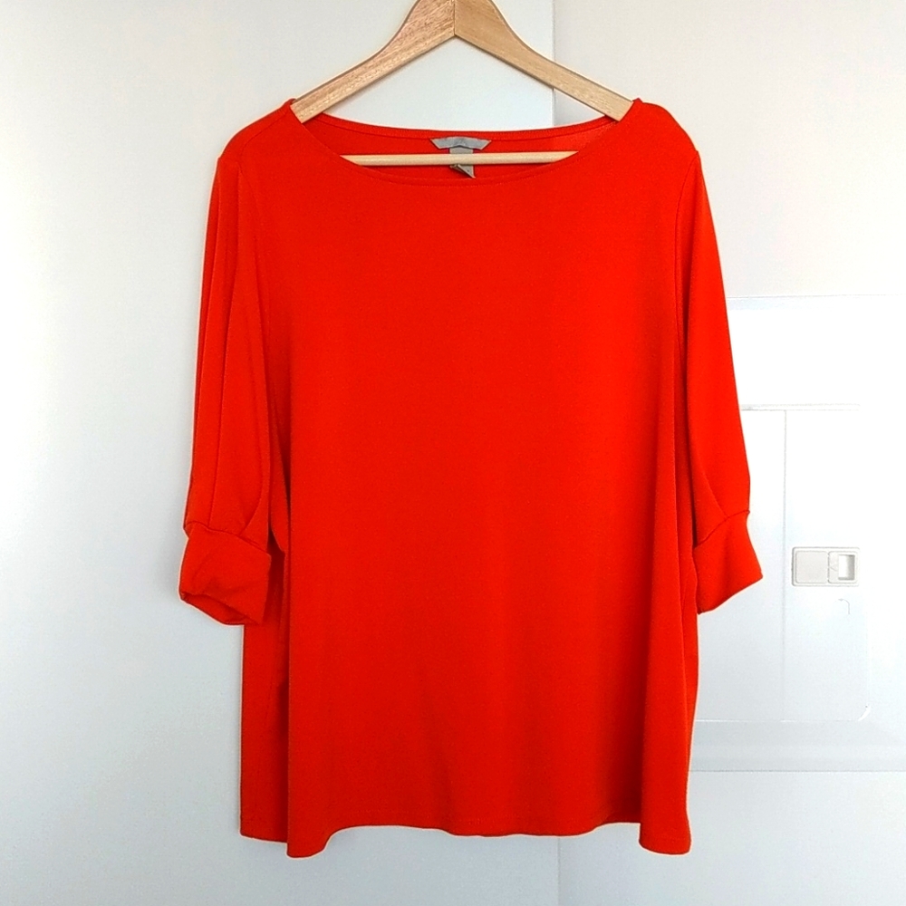 H&M Puff 3/4 Sleeve Top Orange SZ XL